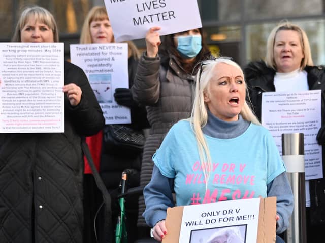 Mesh implant survivors protest for their rights to healthcare.