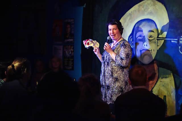 Elaine Miller on stage at the Stand Comedy Club