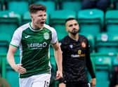 Hibs striker Kevin Nisbet kept up his recent form with two goals against Dundee United.