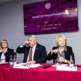 Finance director Jacqui Duncan, chief executive Andrew McKinlay and chairwomen Ann Budge during Hearts' AGM at Tynecastle.