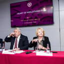 Finance director Jacqui Duncan, chief executive Andrew McKinlay and chairwomen Ann Budge during Hearts' AGM at Tynecastle.