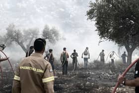 Firefighters tackle the raging wildfires in Greece. Image: Sarah George/Press Association.