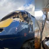 Damage to the ScotRail train in the Broughty Ferry incident. (Photo by RAIB)