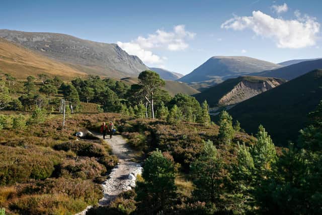 A couple of walkers on a track from the Lairig Ghru mountain pass in the Cairngorms National Park. Picture: Paul Tomkins