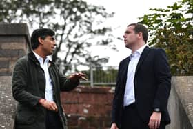 Rishi Sunak and Douglas Ross at Wemyss Bay train station (Picture: John Devlin)