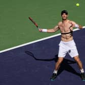 Andy Murray in a practice session ahead of his first-round match at the BNP Paribas Open in Indian Wells, California. (Photo by Julian Finney/Getty Images)