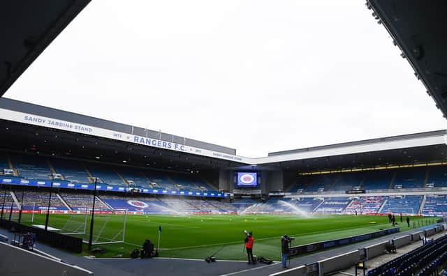 Ibrox Stadium, where Rangers and Motherwell will face each other this afternoon.