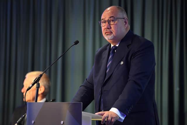 Chief executive Mark Dodson addresses the Scottish Rugby agm at BT Murrayfield. (Photo by Ross Parker / SNS Group)