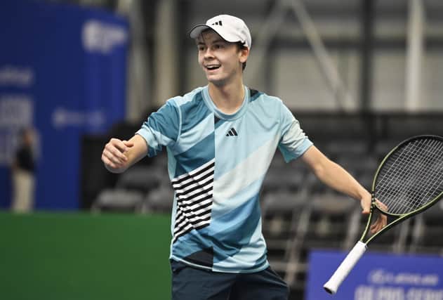 Charlie Robertson celebrates his win over Tibo Colson at the ATP Lexus Glasgow Challenger. Photo by Rob Casey/SNS Group