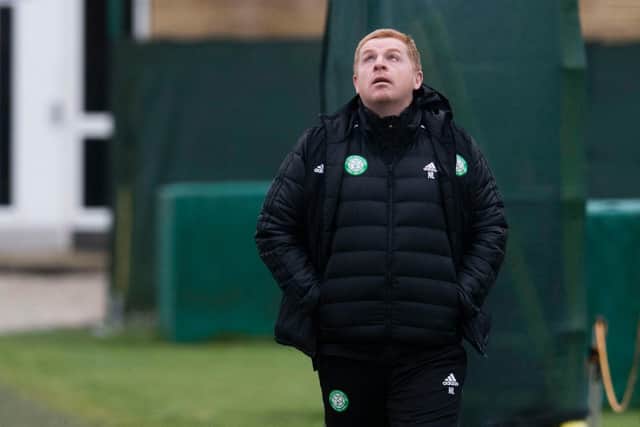 Neil Lennon heads out to take Celtic training at Lennoxtown on Wednesday