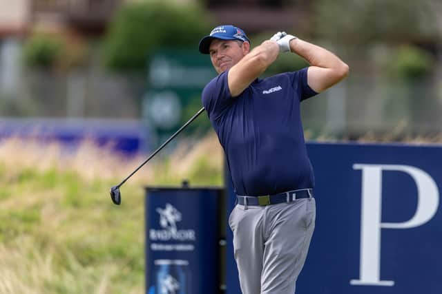 Padraig Harrington tees off at the 12th hole during day two of the Senior Open Championship presented by Rolex at Carnoustie Golf Links. Picture: Kenny Smith/Getty Images.