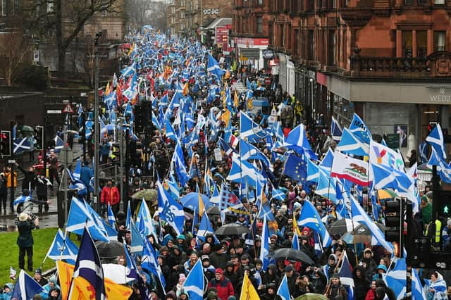 Supporters of Scottish independence march through the streets of Glasgow (Picture: John Devlin)