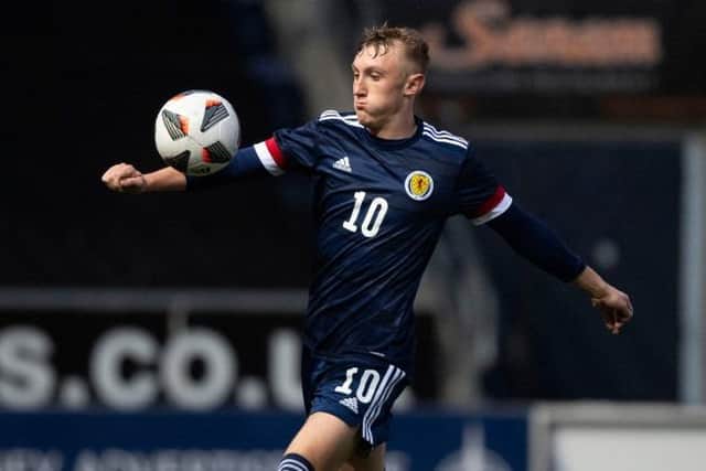 Dylan Reid in action for Scotland during a UEFA Under-17 Championship Elite Round match between Georgia and Scotland.  (Photo by Craig Foy / SNS Group)
