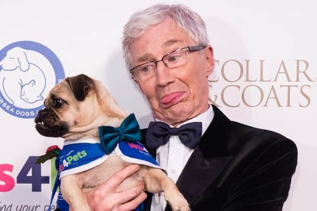 Paul O'Grady and friend at Battersea Dogs' Home's Collars and Coats Ball in 2017 (Picture: Jeff Spicer/Getty)