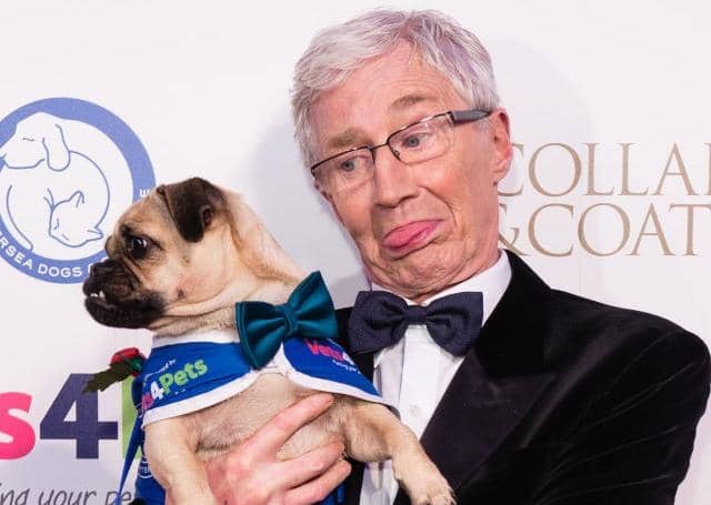 Paul O'Grady and friend at Battersea Dogs' Home's Collars and Coats Ball in 2017 (Picture: Jeff Spicer/Getty)