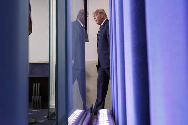 US president Donald Trump arrives to speak in the briefing room at the White House. Picture: Chip Somodevilla/Getty Images
