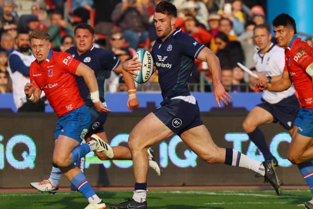 It was a memorable game for Matt Currie who scored his first try for Scotland in the 52-11 win over Chile at Estadio Nacional in Santiago. (Photo by Marcelo Hernandez/Getty Images for Scottish Rugby)