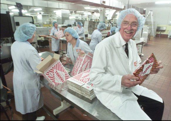 Tunnock's started as a traditional bakery, but in the 1950s switched from freshly baked bread and goods to sweets. In 1952 they created the now famous Tunnock's caramel wafer. Pictured is Boyd Tunnock with a packet of caramel wafers.