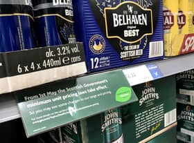 Alcohol for sale in an Edinburgh supermarket as Scotland became the first country in the world to introduce minimum unit pricing for drinks.