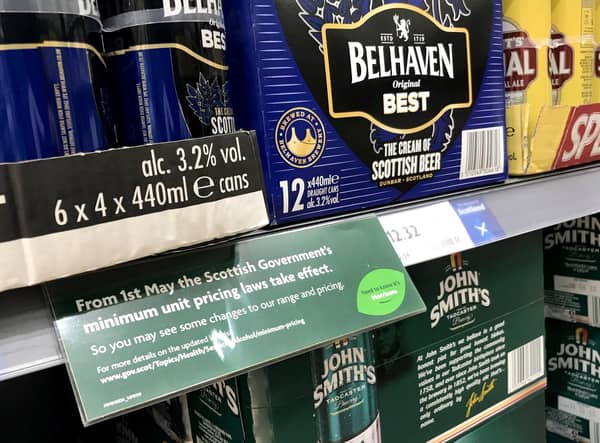 Alcohol for sale in an Edinburgh supermarket as Scotland became the first country in the world to introduce minimum unit pricing for drinks.