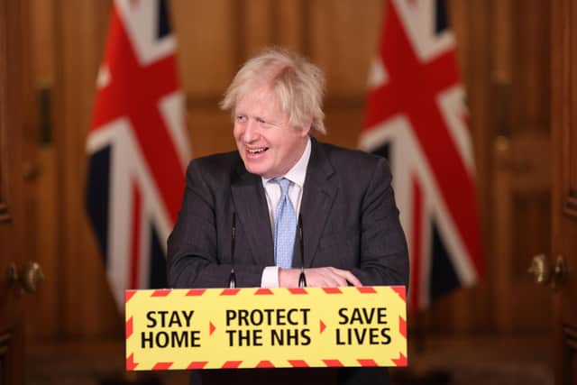 Prime Minister Boris Johnson during a media briefing in Downing Street, London, on coronavirus (COVID-19). Picture date: Wednesday February 10, 2021. PA Photo. HEALTH Coronavirus. Photo credit : Steve Reigate/Daily Express/PA Wire