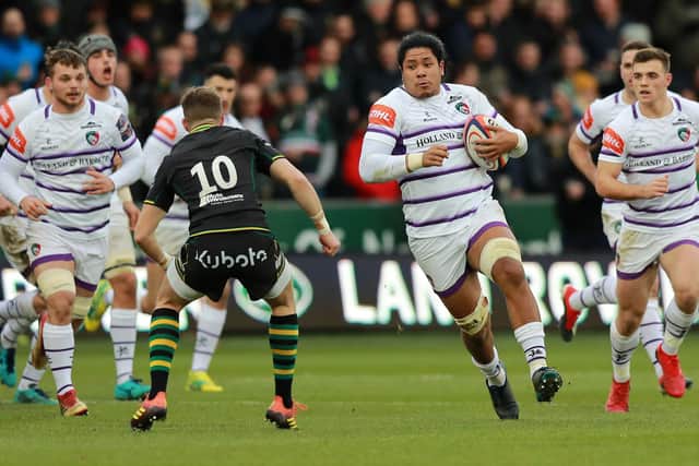 Fred Tuilagi in action for Leicester Tigers against Northampton Saints.