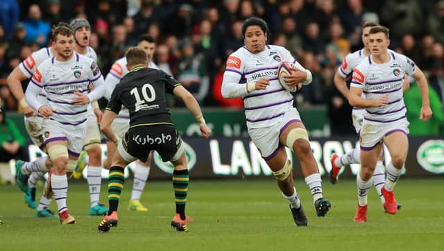 Fred Tuilagi in action for Leicester Tigers against Northampton Saints.