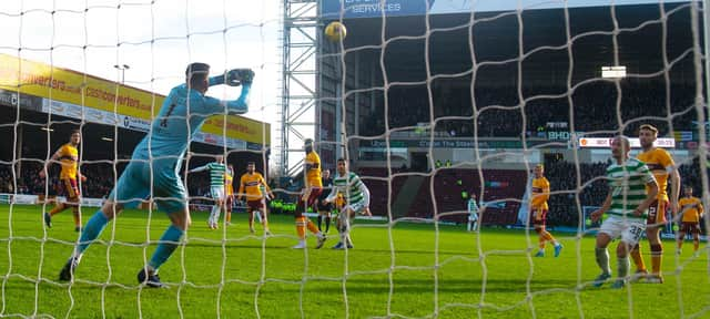 Motherwell keeper Laim Kelly was annoyed to be beaten by a sweet strike from Celtic's Tom Rogic for his first goal but admitted Ange Posteooglou's men were "a bit much for us" in Sunday's  4-0 thumping. (Photo by Alan Harvey / SNS Group)