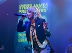 Chrissie Hynde is seen performing on stage at the charity fundraiser "Night For Ukraine" at The Roundhouse in London.