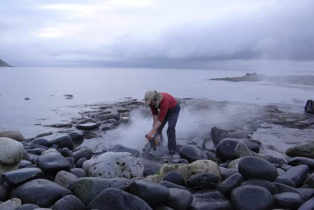 Staffin Museum founder Dugald Ross led the operation to cut the fossilised skeleton of the pterosaur free from a rock at Brother's Point on the Trotternish peninsula on Skye.