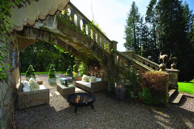 Seating under the grand exterior stairs