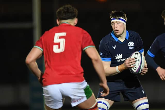 Scotland's Ruaridh Hart and his team-mates take on Wales Under-20 in Colwyn Bay.