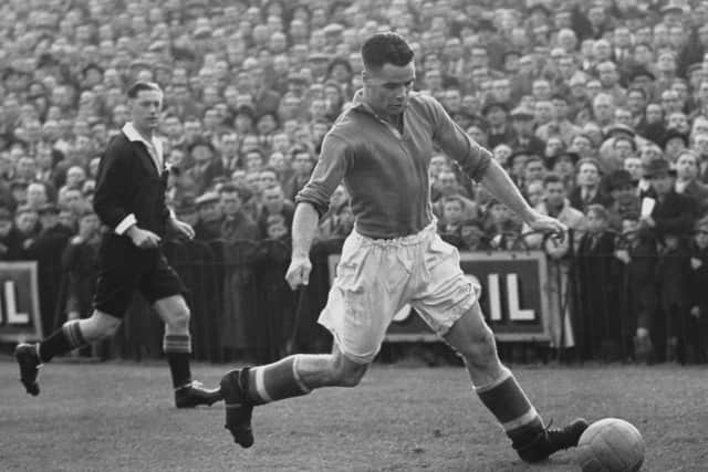 Billy Liddell bolts down the wing for Liverpool in a game against Fulham in 1949. Picture: Fox Photos/Hulton Archive/Getty