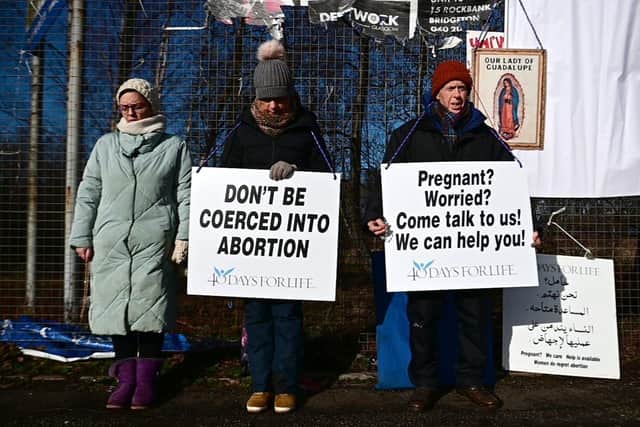 Protesters pictured at the start of the '40 Days for Life' campaign in late February, outside the QEUH in Glasgow.