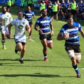 Josh Bayliss gallops clear to score Bath's match-winning try against Northampton which secured a Champions Cup place for the West Country club. Picture: David Rogers/Getty Images