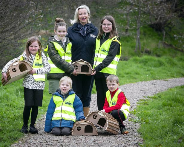 Ella Warden, Ruby Smith, Claire Forbes (Sales Consultant at Stewart Milne Homes), Jenna Warden
front row: Finlay Bisset and Murray Smith (Pic: Rory Raitt)