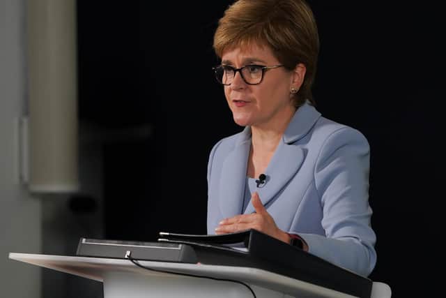 Nicola Sturgeon addressing a virtual sitting of the Scottish Parliament yesterday