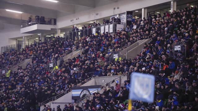Scotstoun Stadium was sold-out and noisy for Glasgow Warriors v Edinburgh. (Photo by Ross MacDonald / SNS Group)