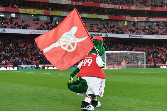Tought times for Arsenal mascot Gunnersaurus.