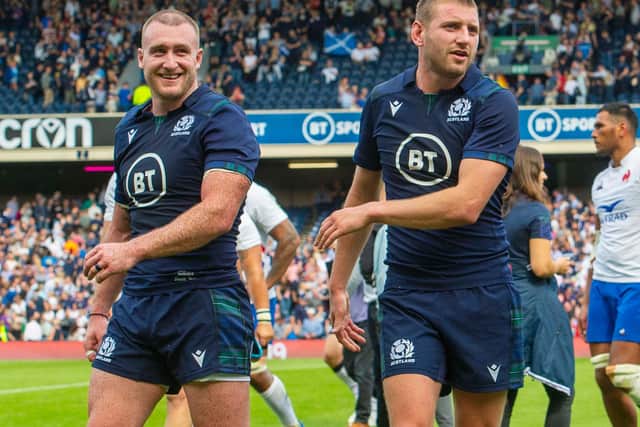 Scotland team-mates Stuart Hogg (left) and Finn Russell will be on opposing sides in Saturday's Heineken Champions Cup final between Exeter and Saracens.