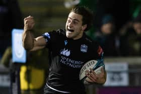 Warriors' Josh McKay scores his side's fifth try during a BKT United Rugby Championship match between Glasgow Warriors and Vodacom Bulls at Scotstoun Stadium, on October 08, 2022, in Glasgow, Scotland. (Photo by Craig Williamson / SNS Group)