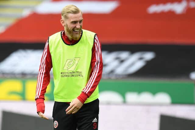 Sheffield United's Scotland striker Oli McBurnie played against Derby County.
