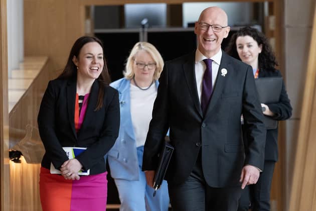 John Swinney and Kate Forbes ahead of FMQs (Photo by Lesley Martin/PA Wire)