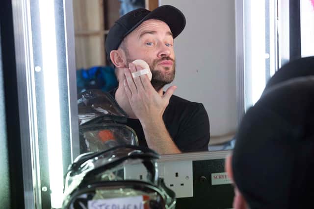 Actor Stephen Purdon applying his own make-up before filming began on the new series of River City. Picture: Alan Peebles