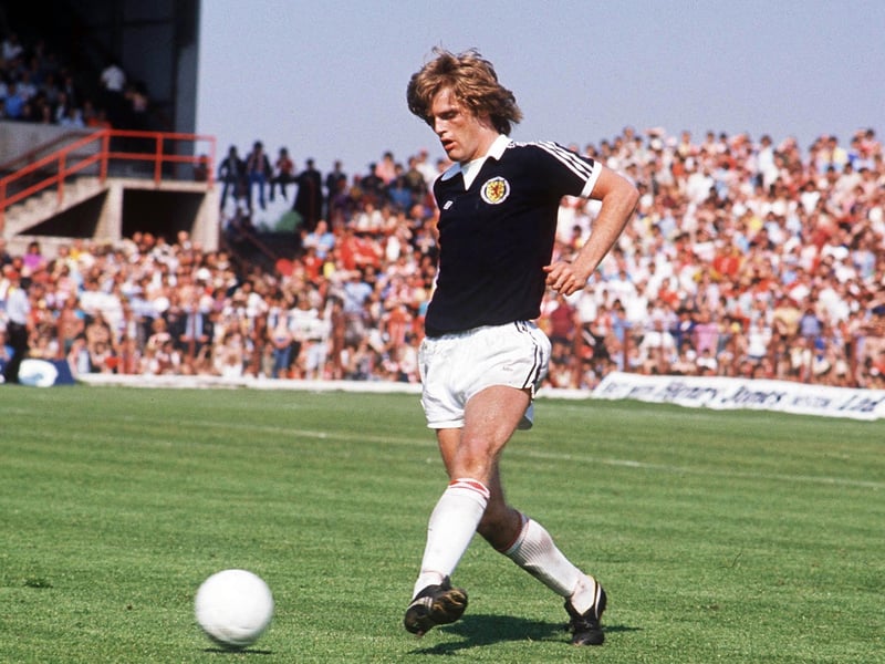 Another Tartan Army icon, who scored a towering header against England in the memorable 1977 ‘Jubilee’ win at Wembley. Gave everything for the cause, to the extent that his 30-caps total would have been far greater but for injury. The greatest frustration was his inactivity at the 1978 World Cup due to a knee injury – sustained when he ran into a post while trying to clear a goal-bound effort in a Home International fixture against Wales a few weeks earlier. He did travel with the squad, with Ally MacLeod keen to have him for the later stages. That proved a hubristic plan. By now at Manchester United following a controversial move from Leeds United, McQueen played ten further times for Scotland. There was talk of him making an international comeback at the 1982 World Cup, although that possibility was nixed – because of injury unsurprisingly.