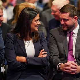 Lisa Nandy, shadow secretary of state for levelling up, housing, communities & local government, speaks with Jim McMahon, shadow secretary of state for environment, food and rural affairs on the first day of the Labour Party Annual Conference. Picture: Ian Forsyth/Getty Images