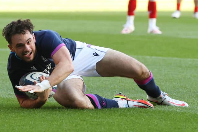 Rufus McLean scored two tries on his Scotland debut against Tonga. (Photo by Craig Williamson / SNS Group)