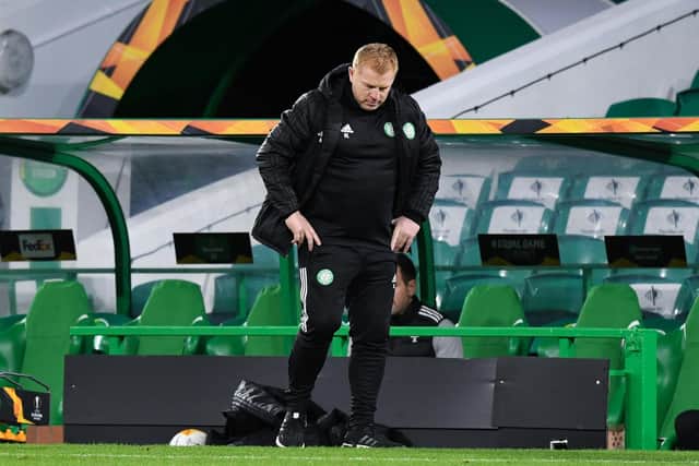 Celtic manager Neil Lennon cuts a frustrated figure during his side's Europa League loss against Milan. Picture: SNS