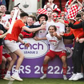 Stirling Albion celebrate winning the cinch League Two title after victory over Annan.