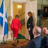 Nicola Sturgeon leaves the press conference at Bute House where she announced she is standing down as First Minister (Picture: Jane Barlow/pool/AFP via Getty Images)